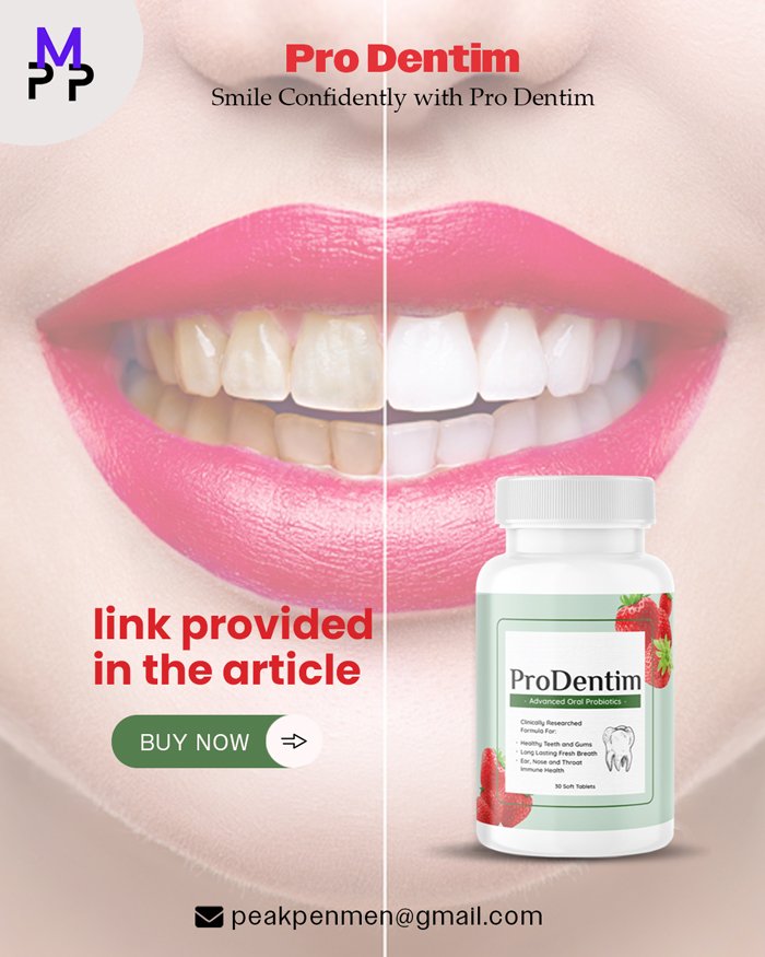 Before-and-after comparison showing the transformation of yellow teeth to a brighter white after using Pro Dentim, highlighting its benefits for oral health and overall wellness.