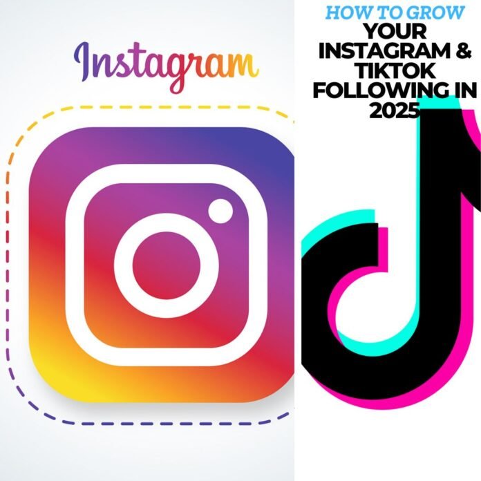 Instagram and TikTok logos with the title 'How to Grow Your Instagram & TikTok Following in 2025.' A visually appealing social media growth guide for influencers, businesses, and content creators.