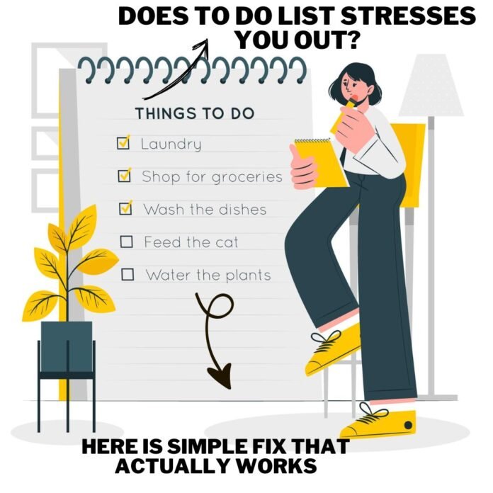 Does your to-do list stress you out? If daily checklists overwhelm rather than help, it's time for a fix! This image highlights a common struggle with daily to-do lists and offers a simple solution for better task management. Learn how to make your to-do list work for you instead of against you.